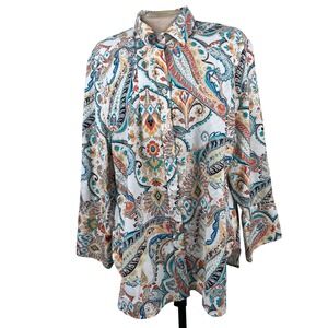 Chicos No Iron Stretch Paisley Button Down Shirt Women's 3 US 16 Multicolor
